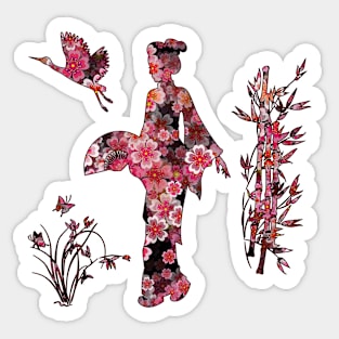 Women Silhouette Cherry blossom Sticker